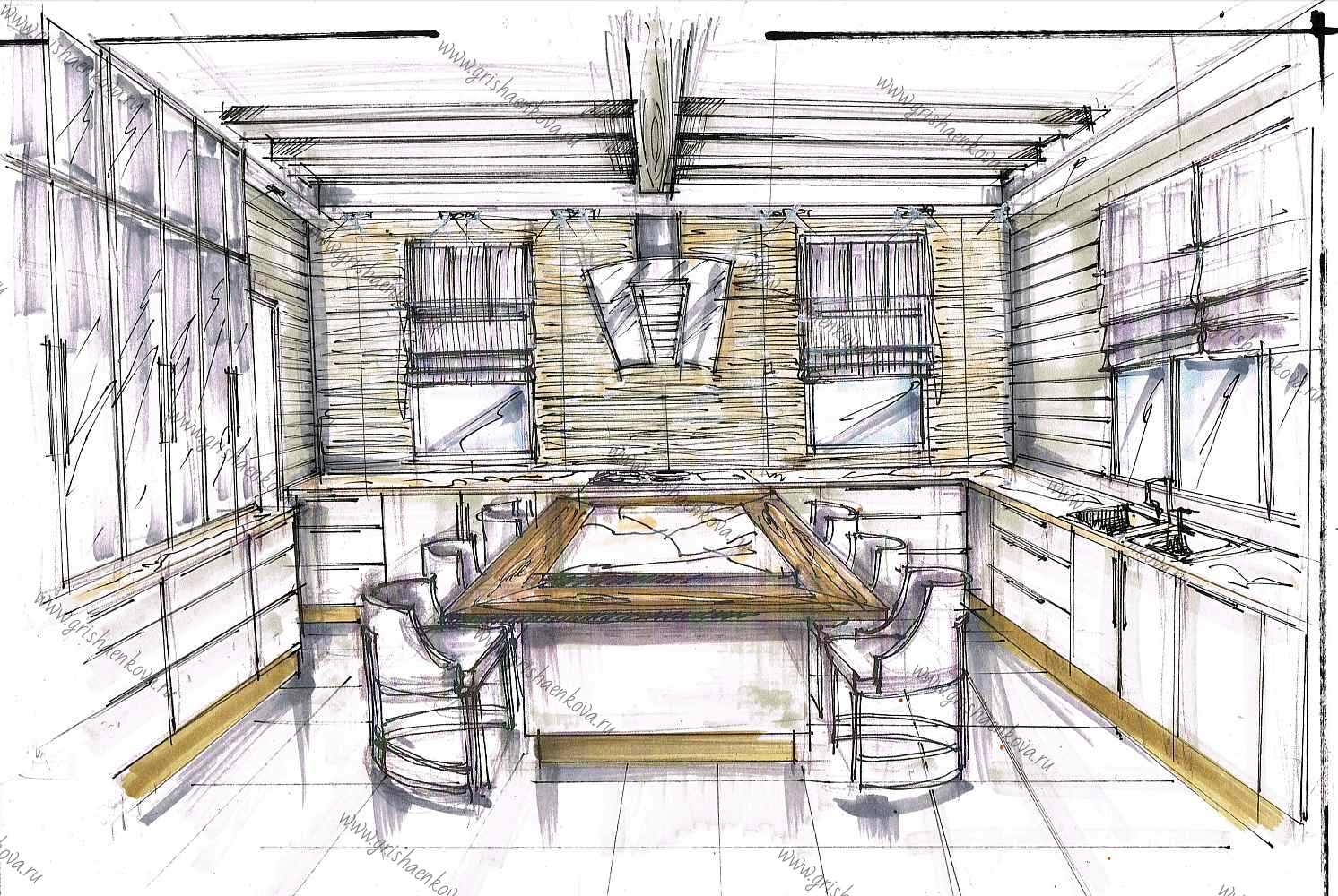 дизайн интерьера кухни в загородном доме